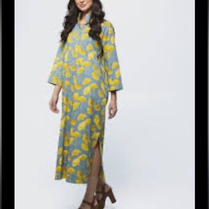 Holly Shae Grace Ginko blue / yellow Leaf Print Dress - Women's Xl/XXL cotton